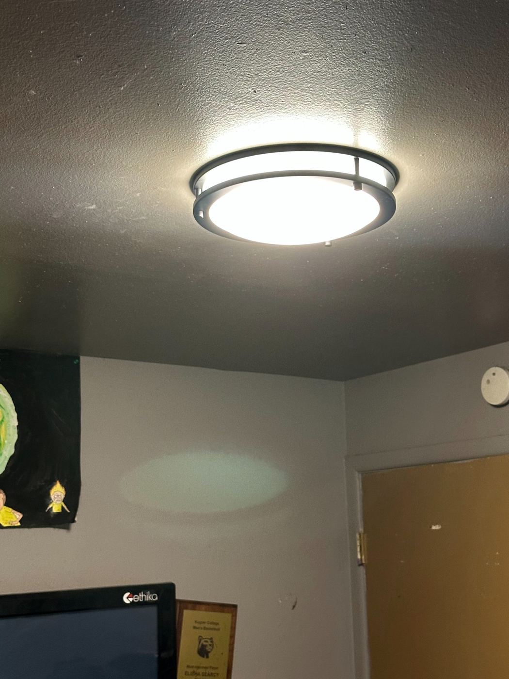 Bronze ringed flush mount ceiling light wired and installed by SLY Residential